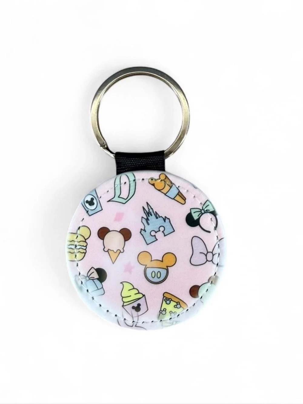 Cute Park Treats & Castle Leatherette Keychain Pastel Pink & Glitter Keyring